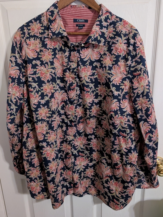 Chaps Tops - Chaps No Iron Womens Top Paisley Blue Button Long Sleeve Plus Size 3X
